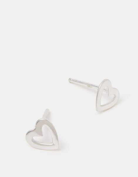 Sterling Silver Cut Out Heart Stud Earrings, , large