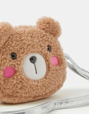 Girls Fluffy Bear Crossbody Bag, , large