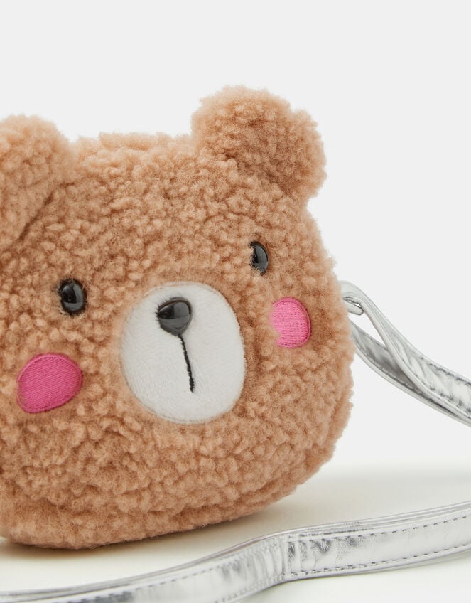 Girls Fluffy Bear Crossbody Bag, , large