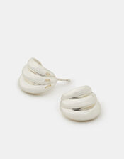 Sterling Silver-Plated Chunky Ridge Curve Stud Earrings, , large