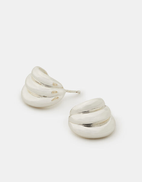 Sterling Silver-Plated Chunky Ridge Curve Stud Earrings, , large