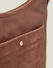 Leather Messenger Cross-Body Bag, Tan (TAN), large