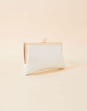 Bridal Pearl Clasp Satin Clutch Bag, , large