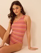 One Shoulder Crochet Swimsuit, Multi (BRIGHTS MULTI), large