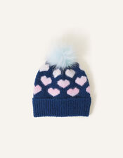 Heart Beanie Hat, Blue (NAVY), large