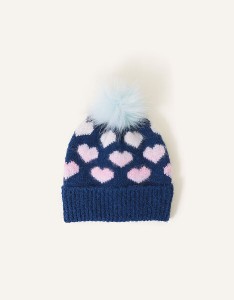Heart Beanie Hat, Blue (NAVY), large