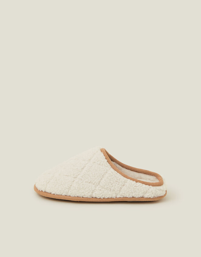 Quilted Faux Shearling Mule Slippers, Cream (CREAM), large