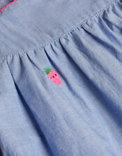 Strawberry Chambray Smock Dress, Blue (BLUE), large