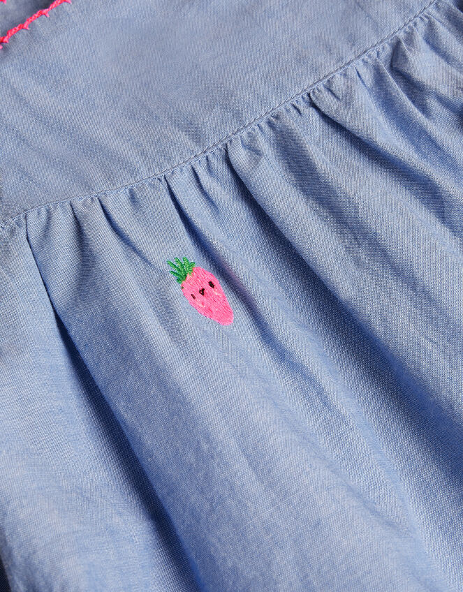 Strawberry Chambray Smock Dress, Blue (BLUE), large