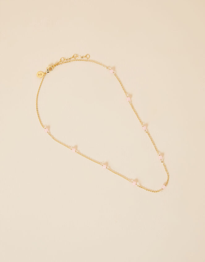 Gold-Plated Healing Stone Station Rose Quartz Bead Necklace, , large