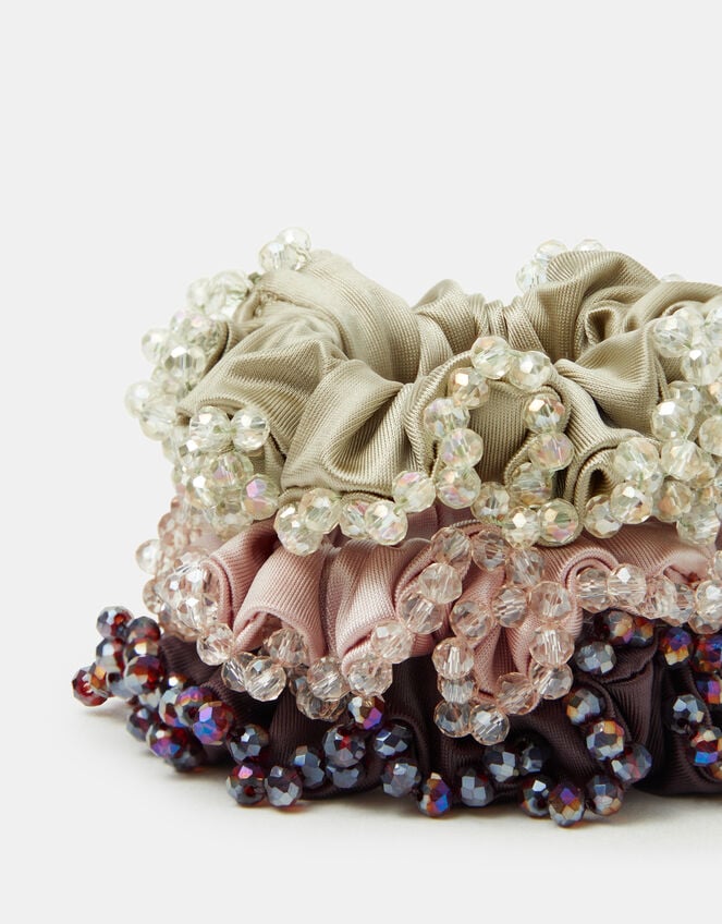 3-Pack Beaded Edge Hair Scrunchies, , large
