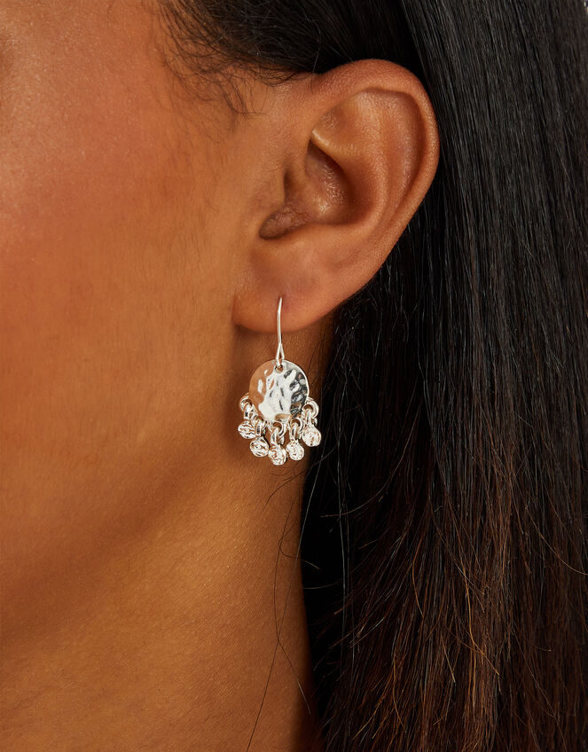 Small Hammered Disc Chandelier Earrings Silver, , large