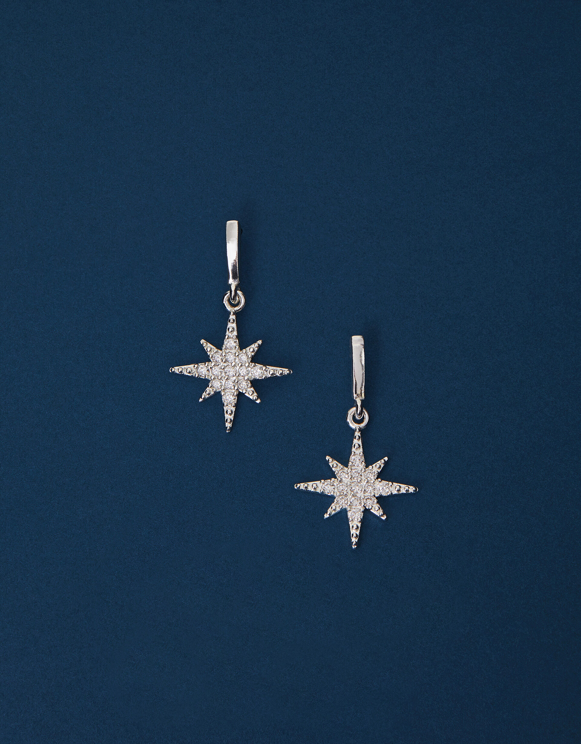Silver star dangle earrings deals