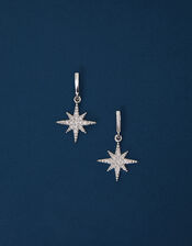 Sterling Silver-Plated Diamante Star Drop Earrings, , large
