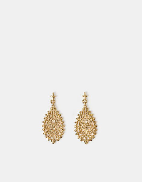 14ct Gold-Plated Filigree Teardrop Earrings, , large