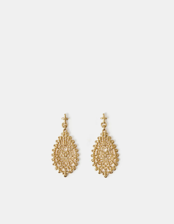 14ct Gold-Plated Filigree Teardrop Earrings, , large