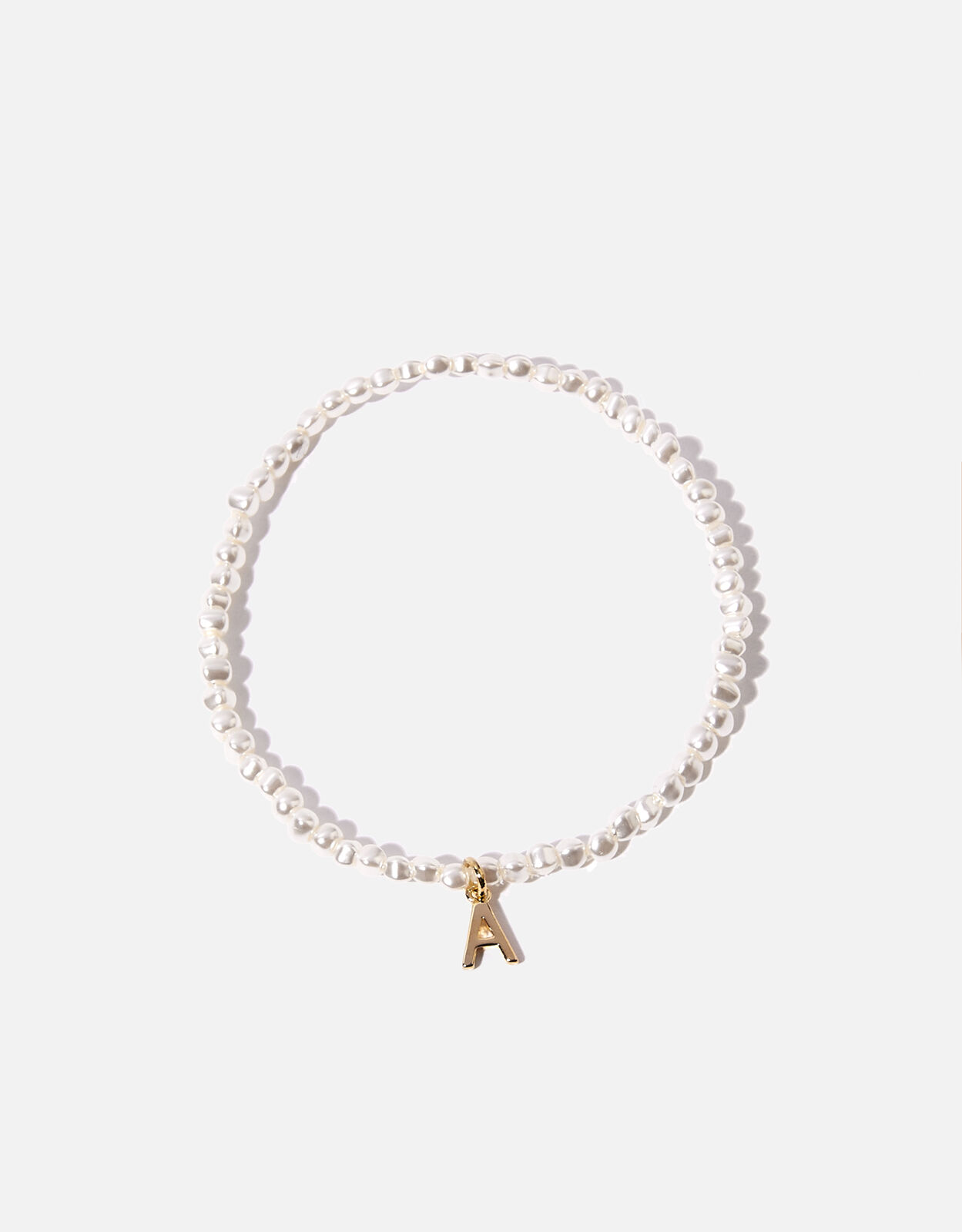 14ct Gold Plated Initial Pearl Stretch Bracelet Cream Z for