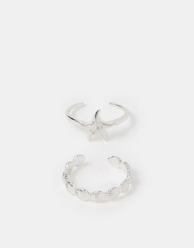 2-Pack Sterling Silver-Plated Shell & Starfish Rings, , large