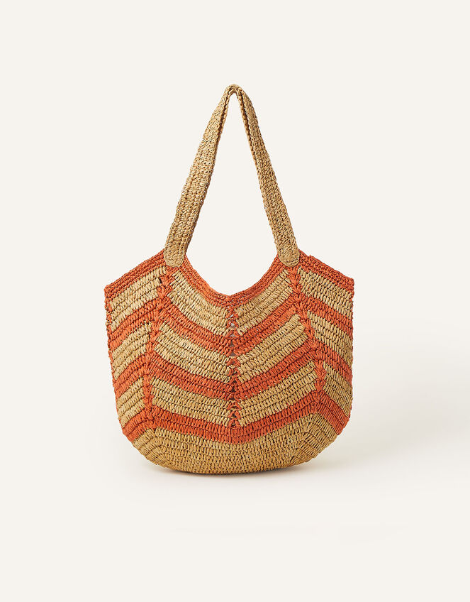 Raffia Chevron Shoulder Bag, , large