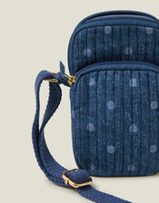 Polka Dot Denim Phone Bag, , large
