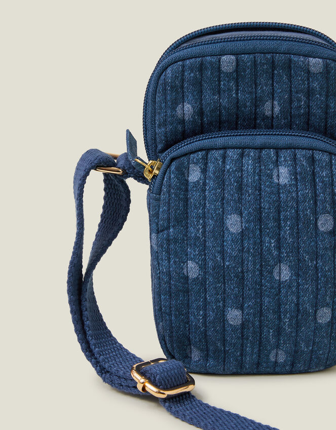 Polka Dot Denim Phone Bag, , large