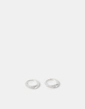 Sterling Silver-Plated Diamanté Huggie Hoop Earrings, , large