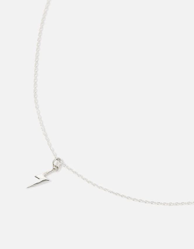 Sterling Silver Lightning Bolt Pendant Necklace, , large