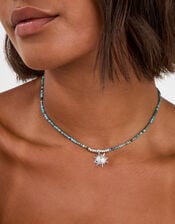 Sterling Silver-Plated Bead Sun Pendant Necklace, , large