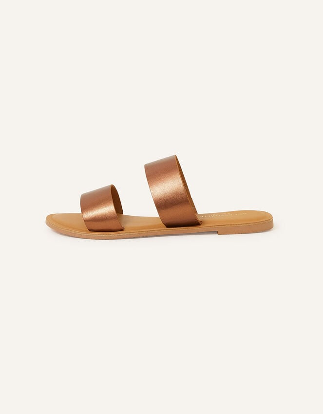 Leather Double Strap Sliders, Bronze (BRONZE), large