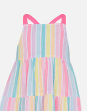Girls Rainbow Stripe Tiered Dress, Multi (BRIGHTS-MULTI), large