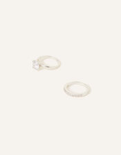 Sterling Silver-Plated Solitaire Rings Set of Two, White (ST CRYSTAL), large