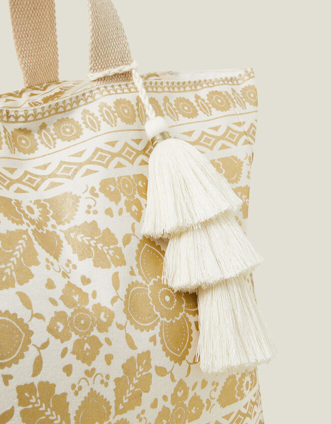 Metallic Print Canvas Beach Bag, , large