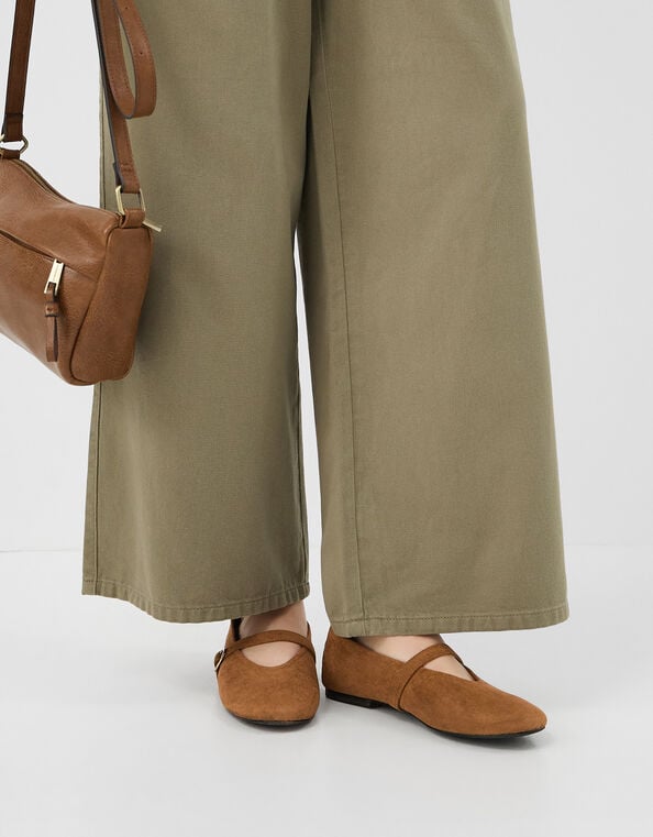 Faux Suede Mary Jane Ballet Flats, Tan (TAN), large