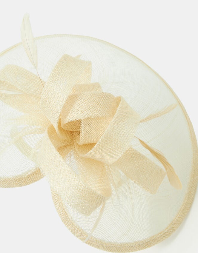 Bow Feather Disc Fascinator, Yellow (YELLOW), large