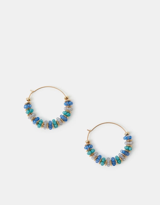 Large Beaded Hoop Earrings, , large