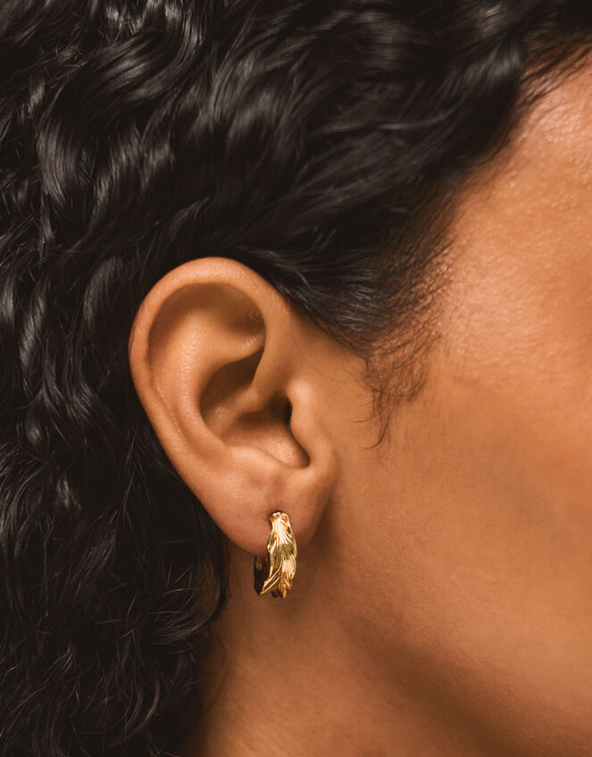 14ct Gold-Plated Feather Hoop Earrings, , large