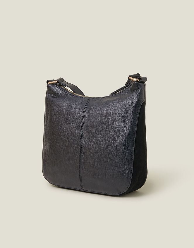 Leather Messenger Cross-Body Bag, Black (BLACK), large