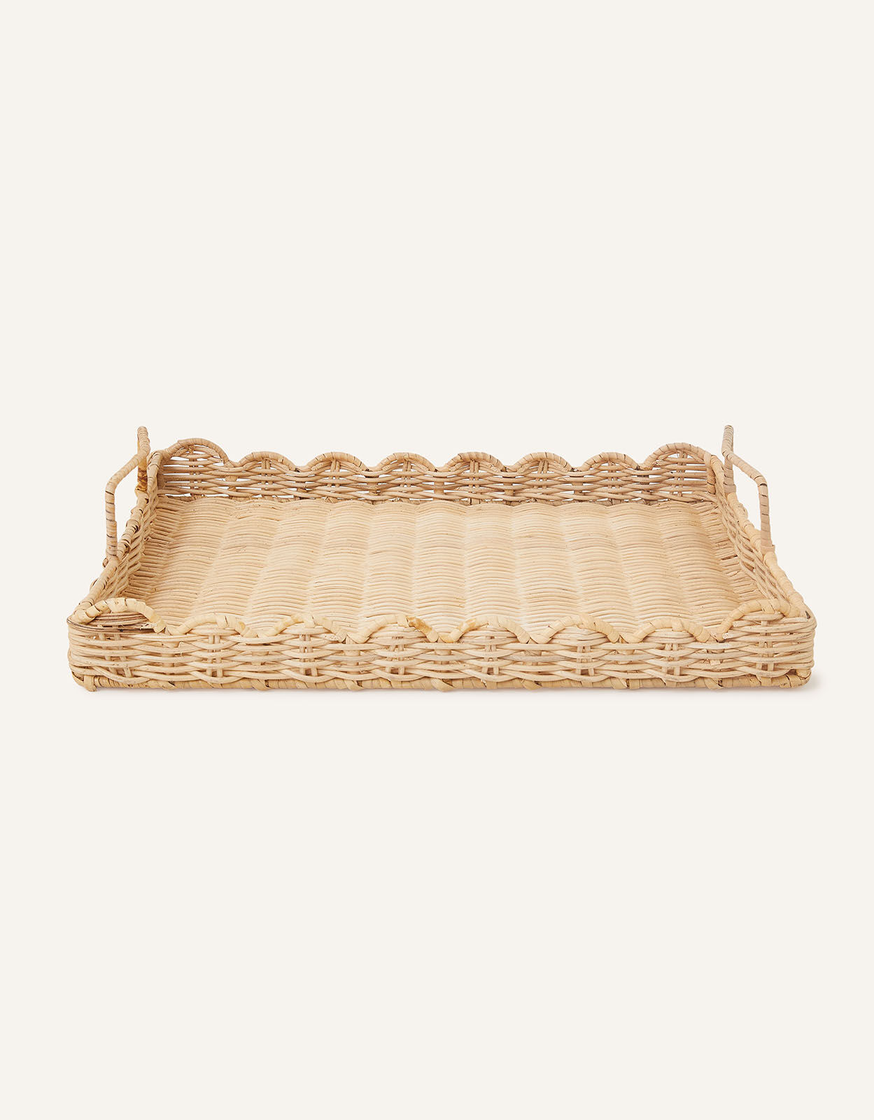 Scallop Trim Large Wicker Tray with Handles