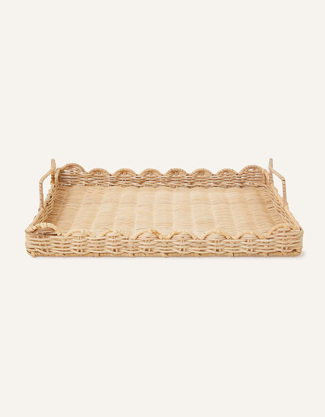 Scallop Trim Large Wicker Tray with Handles, , large