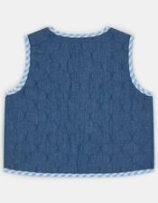 Girls Cherry Gingham Quilted Waistcoat, Blue (NAVY), large