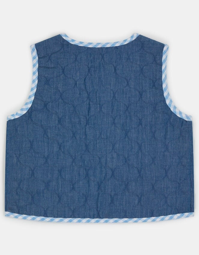 Girls Cherry Gingham Quilted Waistcoat, Blue (NAVY), large