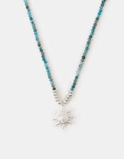 Sterling Silver-Plated Bead Sun Pendant Necklace, , large