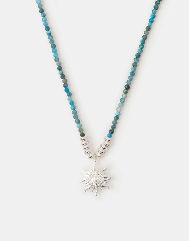 Sterling Silver-Plated Bead Sun Pendant Necklace, , large