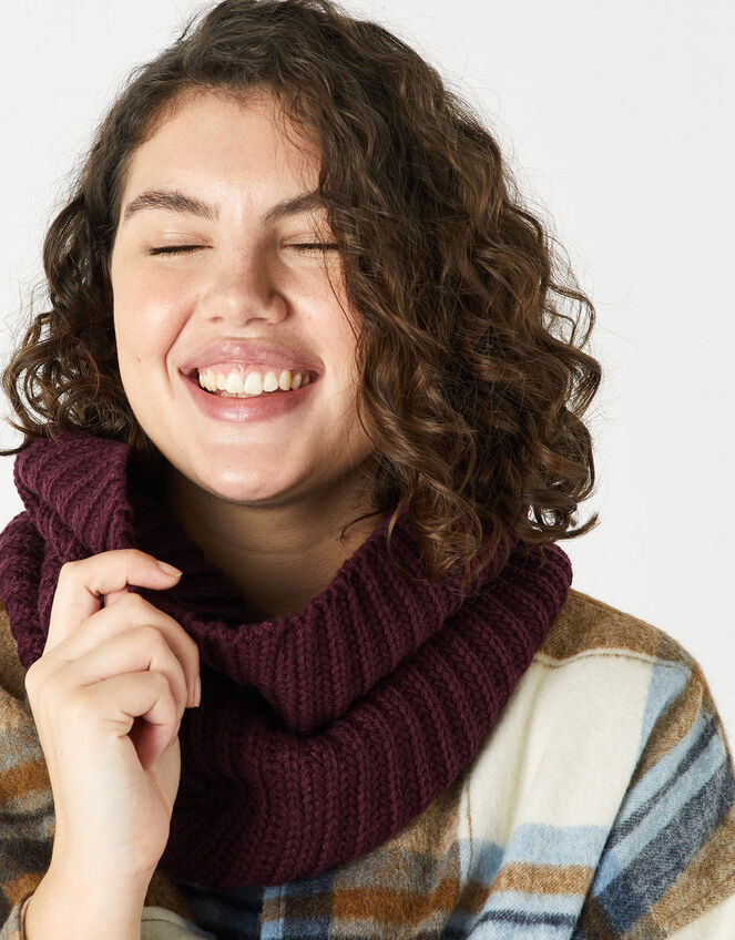 Chunky Knit Snood , Red (BURGUNDY), large