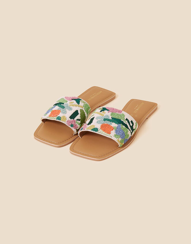 Abstract Floral Embellished Beaded Sliders, Multi (PASTEL-MULTI), large