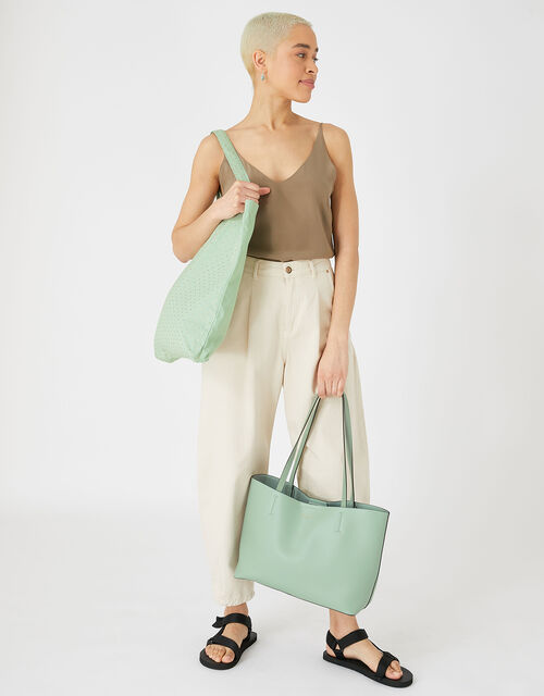 Printed Shopper Tote Bag, Green (LIGHT GREEN), large