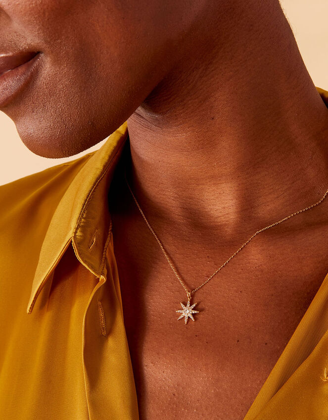14ct Gold-Plated Sparkle Star Pendant Necklace, , large