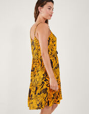 Leaf Print Mini Dress, Blue (NAVY), large
