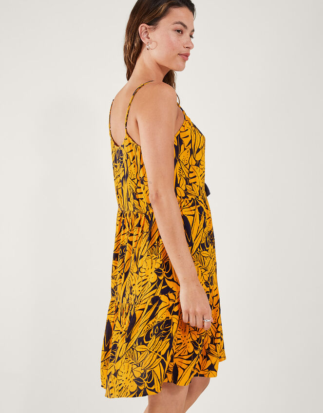 Leaf Print Mini Dress, Blue (NAVY), large