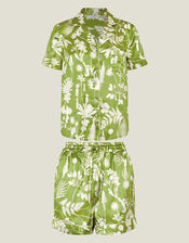 Floral Satin Pyjama Set, Green (OLIVE), large